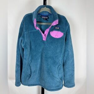 Patagonia Girls’ Re-Tool Snap-T Pullover Blue/Pink- Girls’ Size Medium (10)